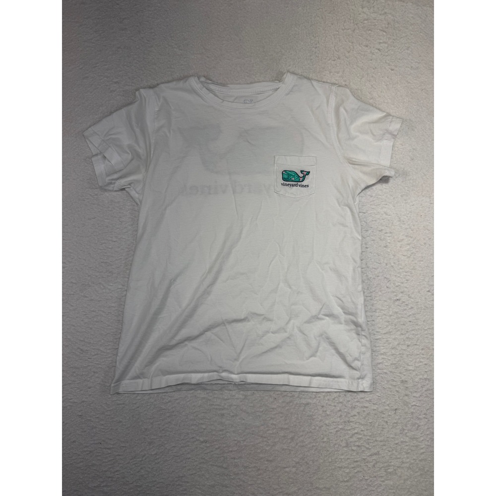 Vineyard Vines White Palm Floral Whale Logo Pocket T-Shirt Womens Medium